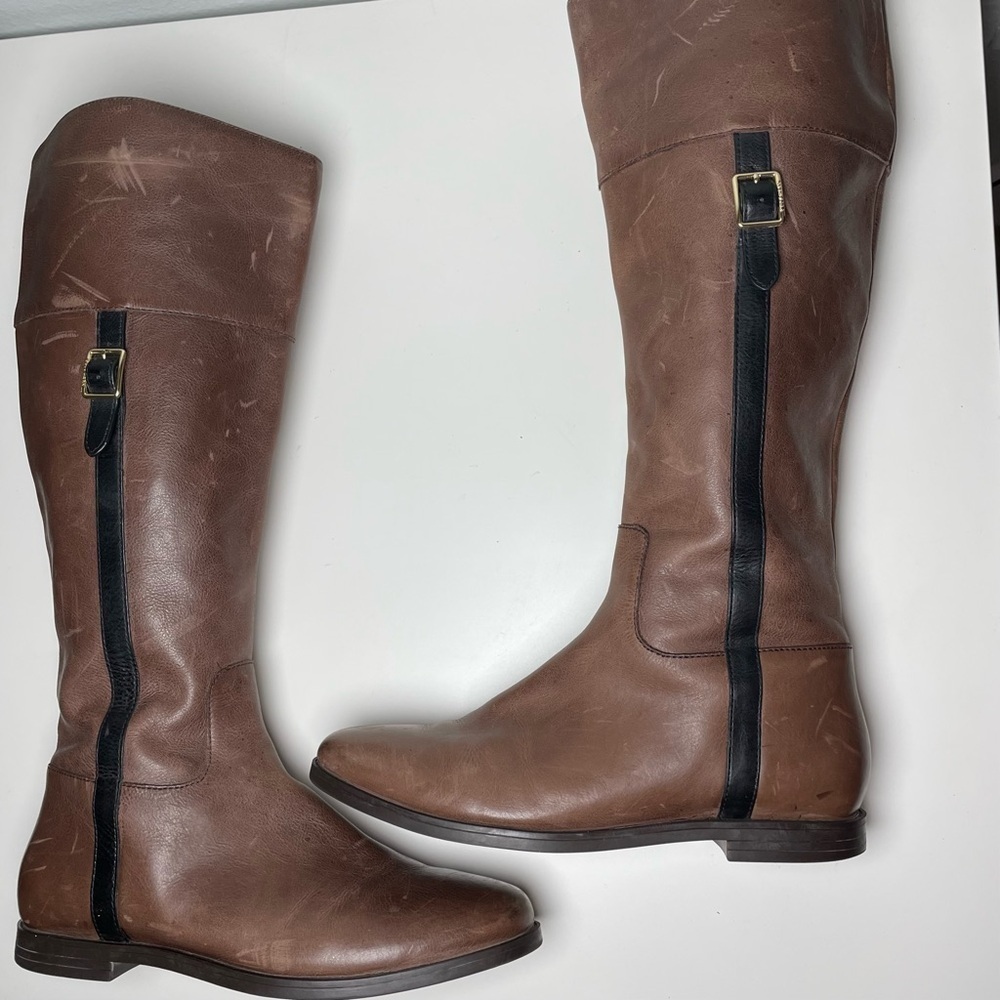 Cole Haan Eldridge Riding Boots – Brown Leather with Black Trim, Size 6.5B - Picture 4 of 14